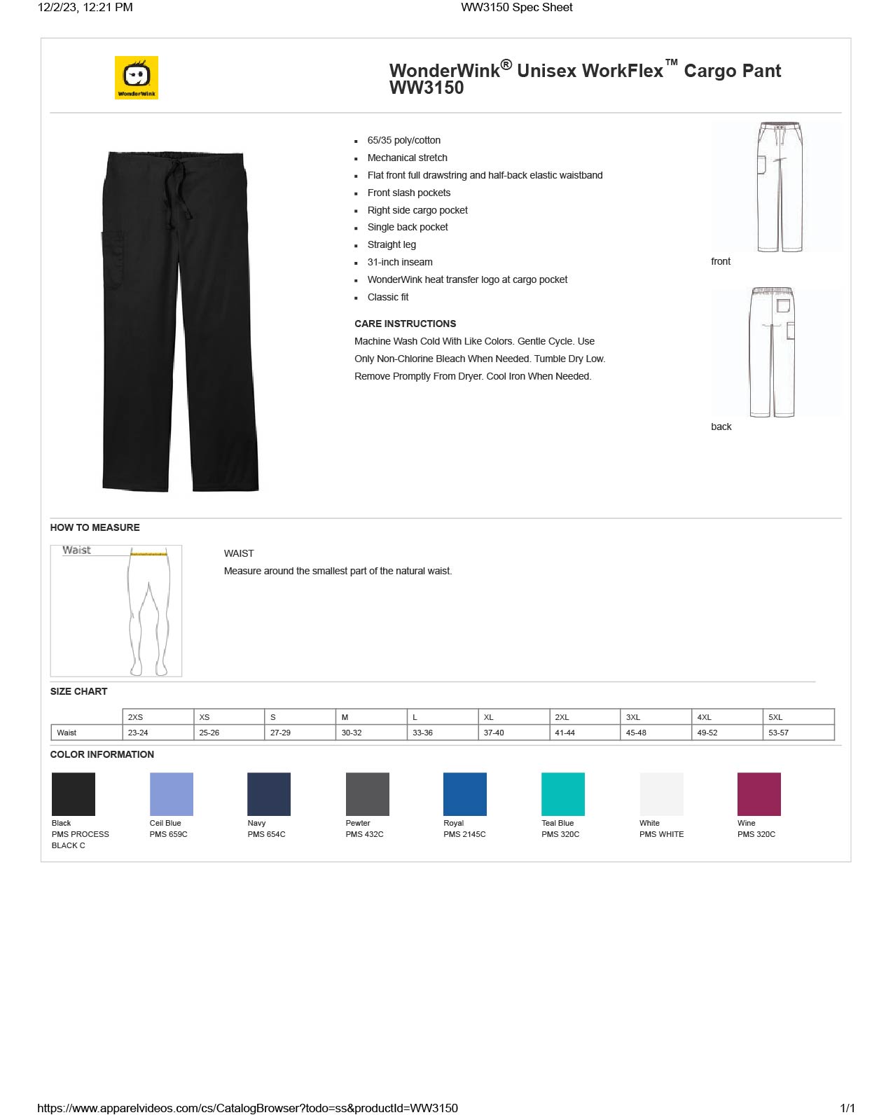 WonderWink 501PWINESMP Wonder Work - Pantaloni Cargo Donna Senza Lacci, Vita Elastica, Taglia S, Colore Vino